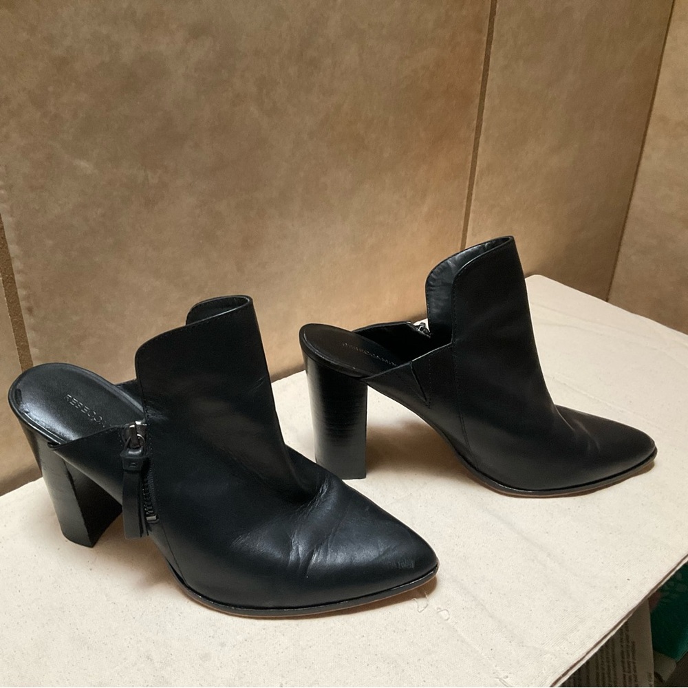 Rebecca Minkoff Women's Sz 8.5 Aiden Black Leather pointed-toe Heeled Mules